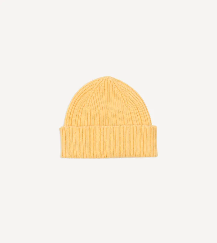 Drake039s Yellow Angora Lambswool Ribbed Knit Cap Men Hats