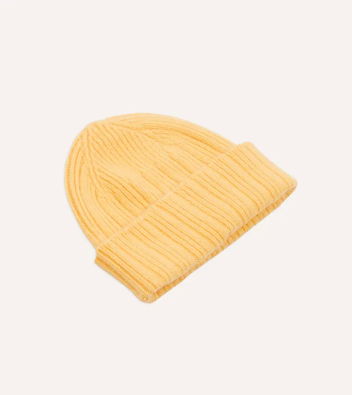 Drake039s Yellow Angora Lambswool Ribbed Knit Cap Men Hats