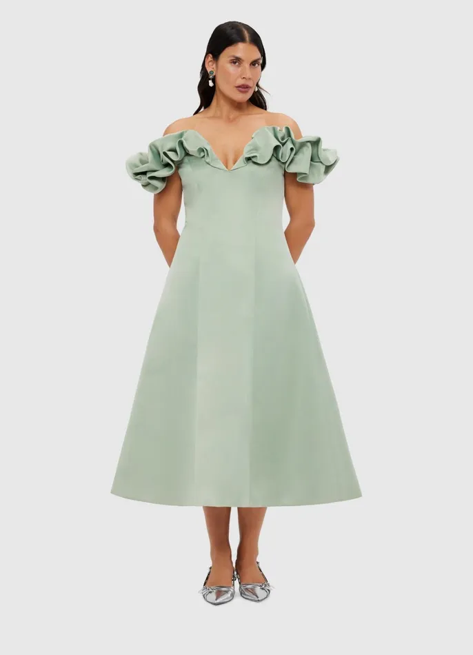Dresses and Jumpsuits Women LEO LIN Annie Off Shoulder Frill Midi Dress 8211 Sage