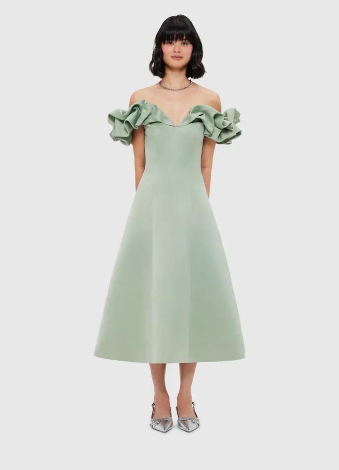 Dresses and Jumpsuits Women LEO LIN Annie Off Shoulder Frill Midi Dress 8211 Sage