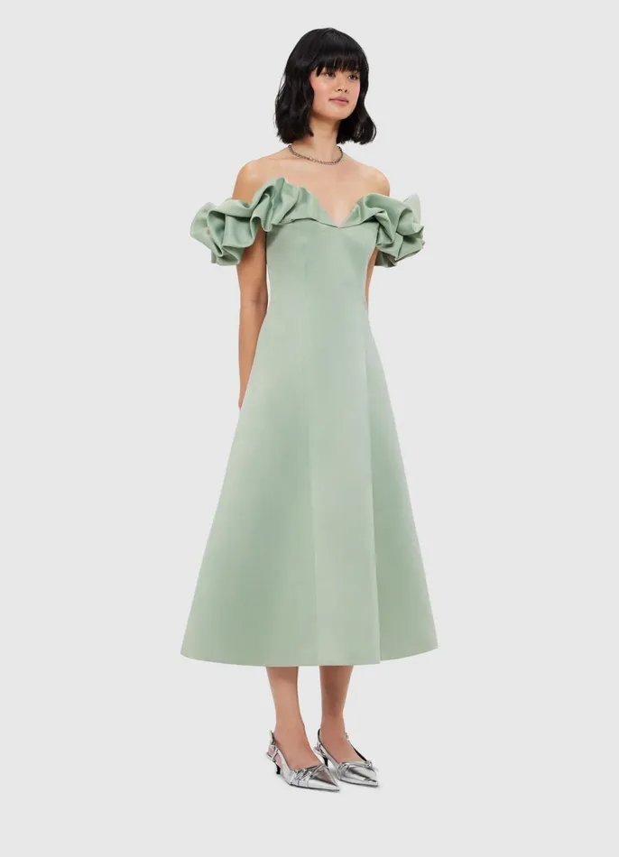 Dresses and Jumpsuits Women LEO LIN Annie Off Shoulder Frill Midi Dress 8211 Sage