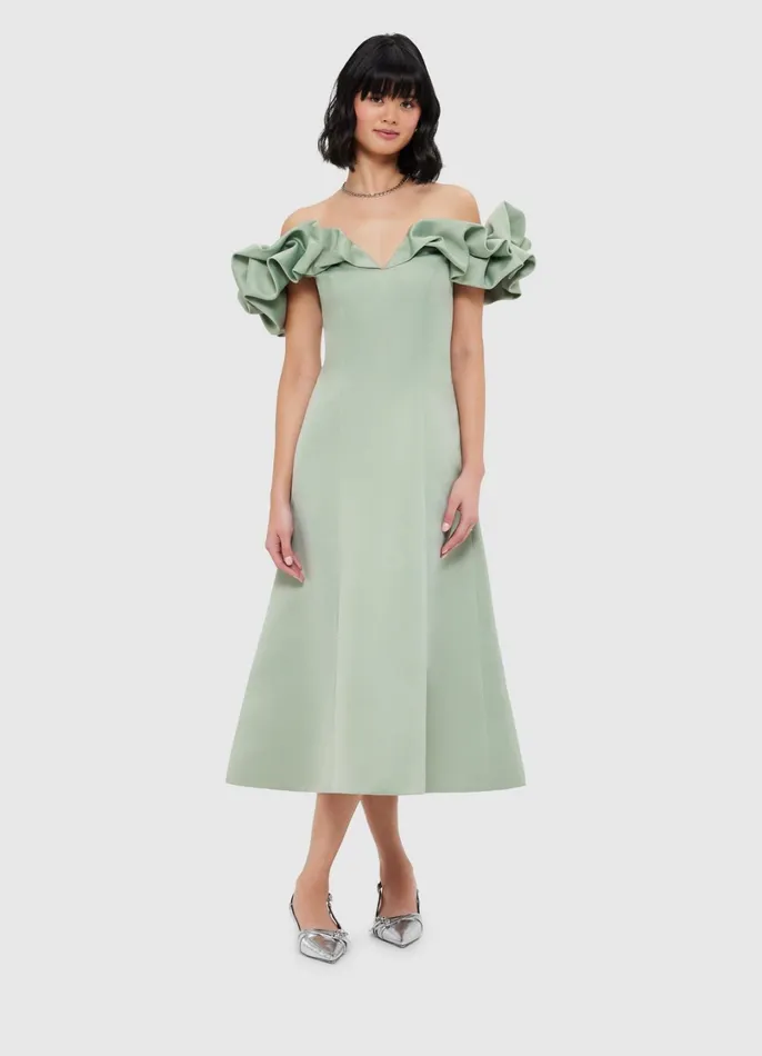 Dresses and Jumpsuits Women LEO LIN Annie Off Shoulder Frill Midi Dress 8211 Sage