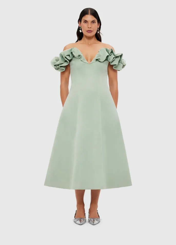 Dresses and Jumpsuits Women LEO LIN Annie Off Shoulder Frill Midi Dress 8211 Sage
