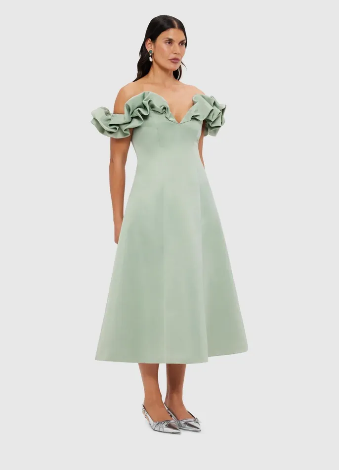 Dresses and Jumpsuits Women LEO LIN Annie Off Shoulder Frill Midi Dress 8211 Sage