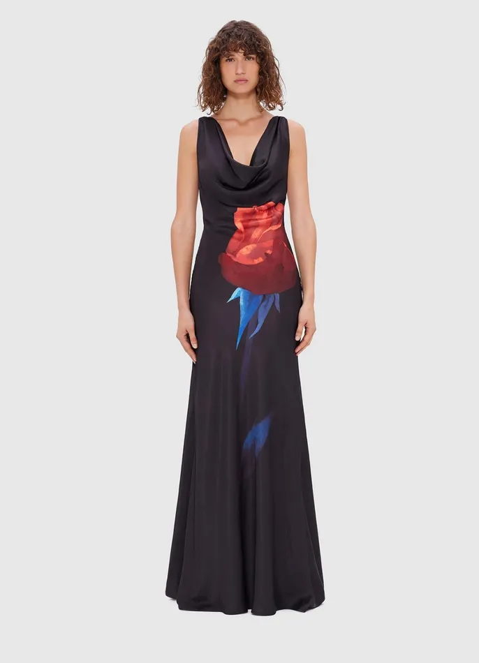 Dresses and Jumpsuits Women LEO LIN Ariana Open Back Gown 8211 Rose Print