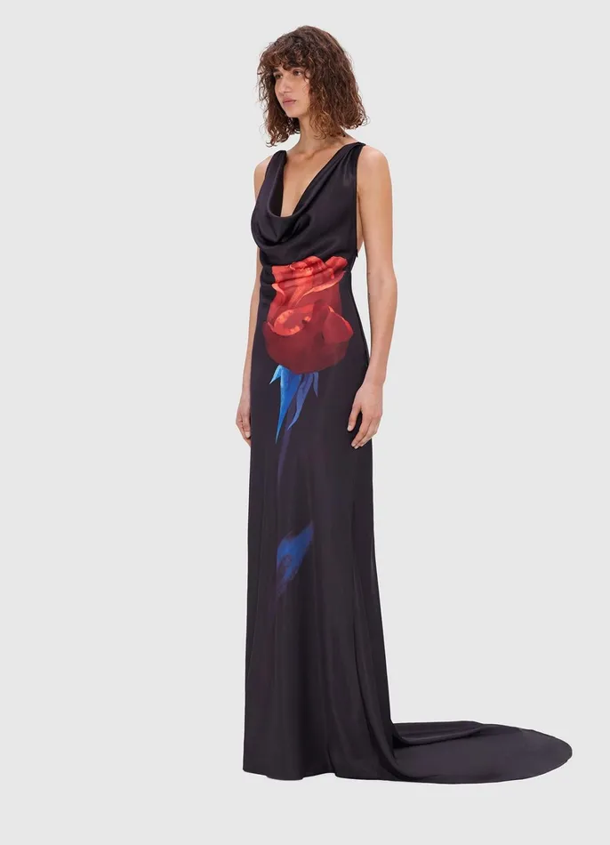 Dresses and Jumpsuits Women LEO LIN Ariana Open Back Gown 8211 Rose Print