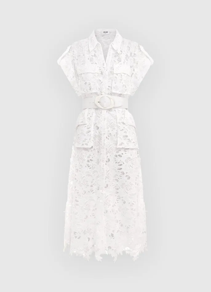 Dresses and Jumpsuits Women LEO LIN Audrey Lace Pocket Shirt Midi Dress 8211 Snow Dresses and Jumpsuits Women LEO LIN Audrey Lace Pocket Shirt Midi Dress 8211 Snow