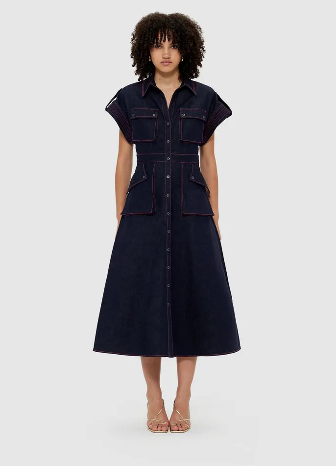 Dresses and Jumpsuits Women LEO LIN Audrey Pocket Shirt Denim Midi Dress 8211 Indigo