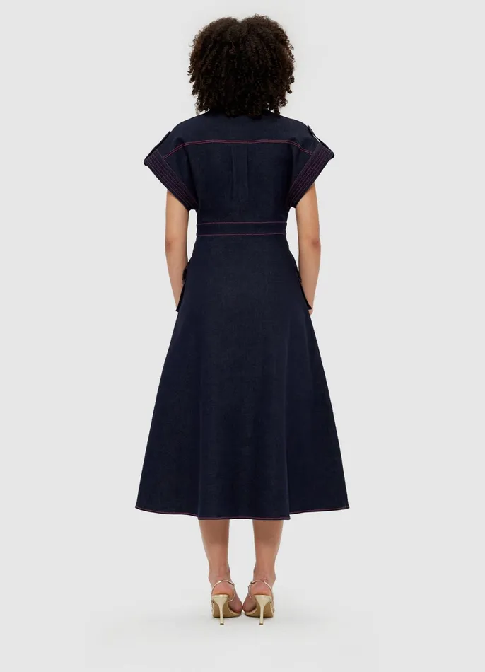 Dresses and Jumpsuits Women LEO LIN Audrey Pocket Shirt Denim Midi Dress 8211 Indigo