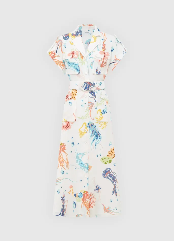 Dresses and Jumpsuits Women LEO LIN Audrey Pocket Shirt Midi Dress 8211 Twilight Print In White Dresses and Jumpsuits Women LEO LIN Audrey Pocket Shirt Midi Dress 8211 Twilight Print In White