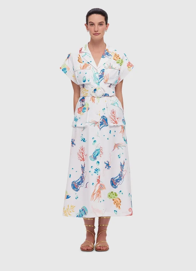 Dresses and Jumpsuits Women LEO LIN Audrey Pocket Shirt Midi Dress 8211 Twilight Print In White