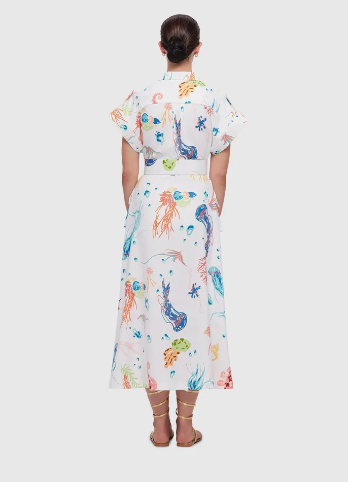 Dresses and Jumpsuits Women LEO LIN Audrey Pocket Shirt Midi Dress 8211 Twilight Print In White
