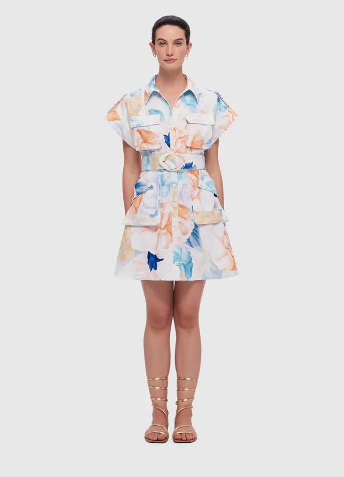 Dresses and Jumpsuits Women LEO LIN Frankie Pocket Shirt Mini Dress 8211 Rosebud Print In Cream