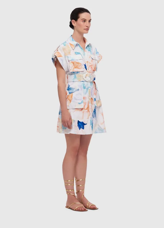 Dresses and Jumpsuits Women LEO LIN Frankie Pocket Shirt Mini Dress 8211 Rosebud Print In Cream