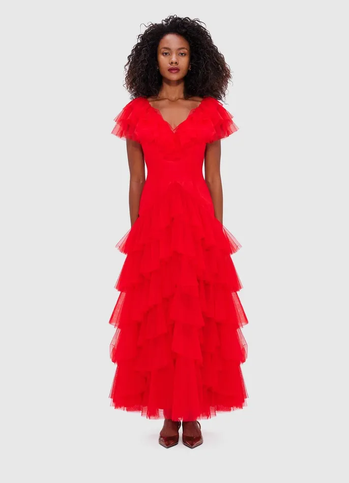 Dresses and Jumpsuits Women LEO LIN Rosa Ruffled Maxi Dress 8211 Red