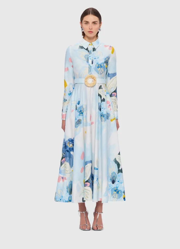 Dresses and Jumpsuits Women LEO LIN Zara Shirt Midi Dress 8211 Tranquility Print