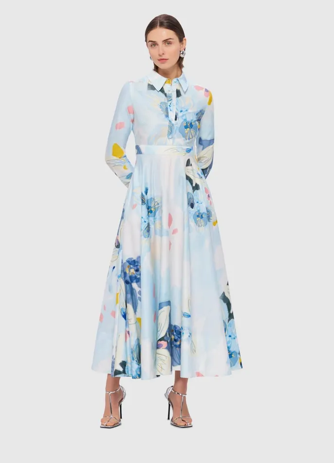 Dresses and Jumpsuits Women LEO LIN Zara Shirt Midi Dress 8211 Tranquility Print