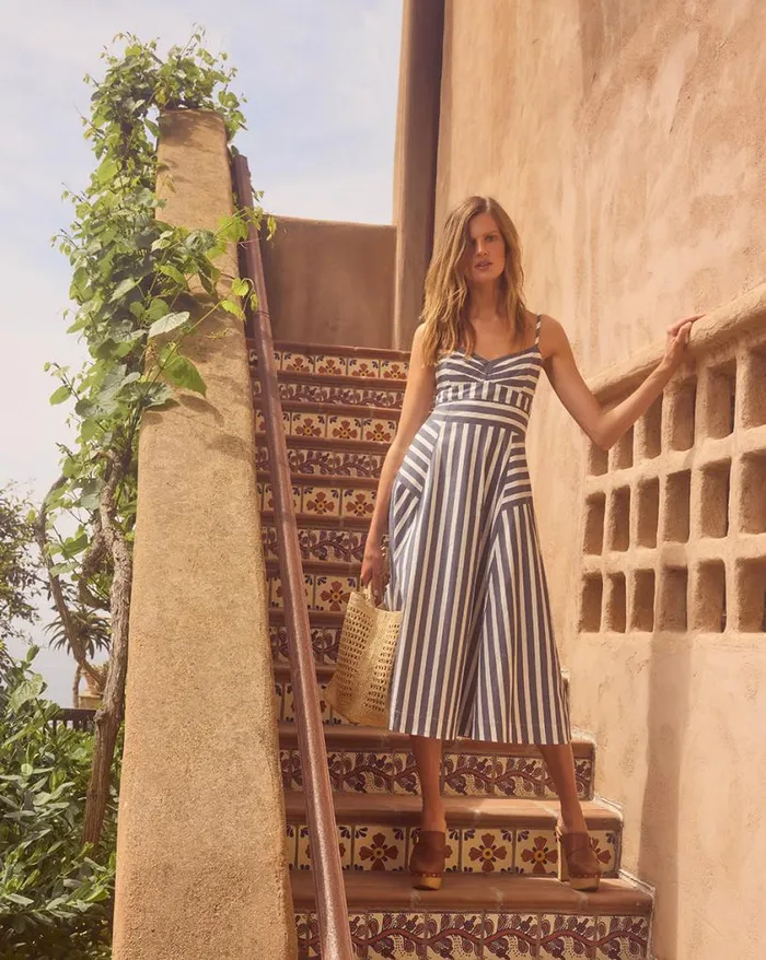 Dresses Shop Veronica Beard Blige Striped Dress Marineoffwhite