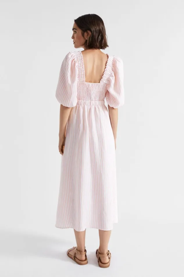 Dresses Woman Seed Heritage Linen Stripe Midi Dress Tulip Pink Stripe