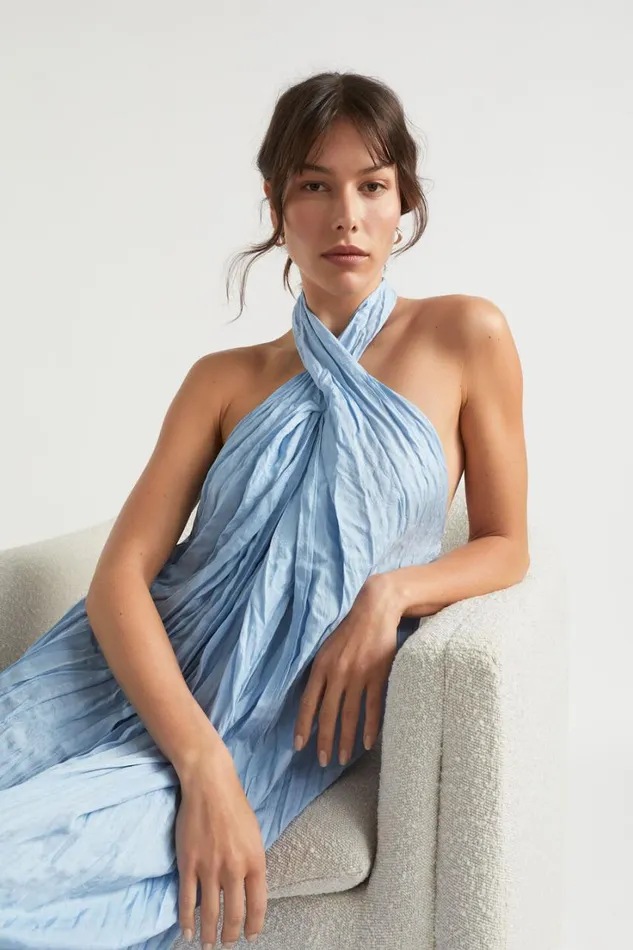 Dresses Woman Seed Heritage Satin Halter Maxi Dress Bluebell