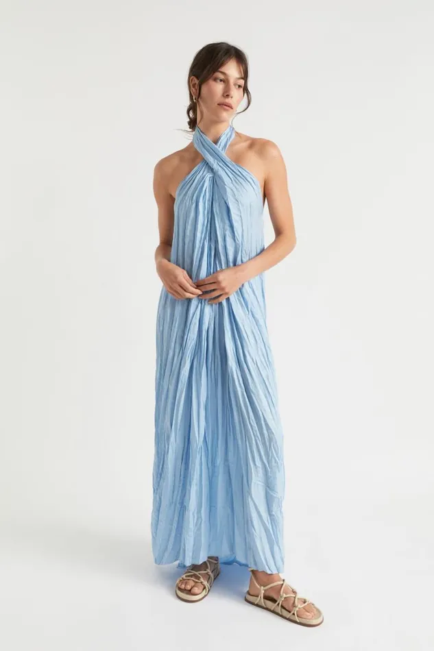 Dresses Woman Seed Heritage Satin Halter Maxi Dress Bluebell