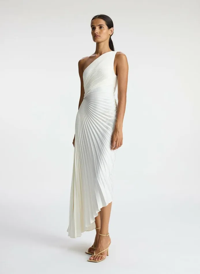 Dresses Women ALC Delfina Satin Pleated Dress Whisper White Dresses Women ALC Delfina Satin Pleated Dress Whisper White