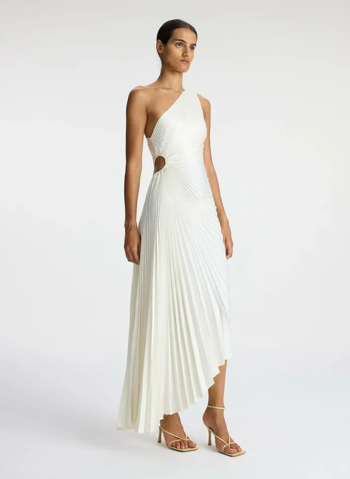 Dresses Women ALC Delfina Satin Pleated Dress Whisper White Dresses Women ALC Delfina Satin Pleated Dress Whisper White