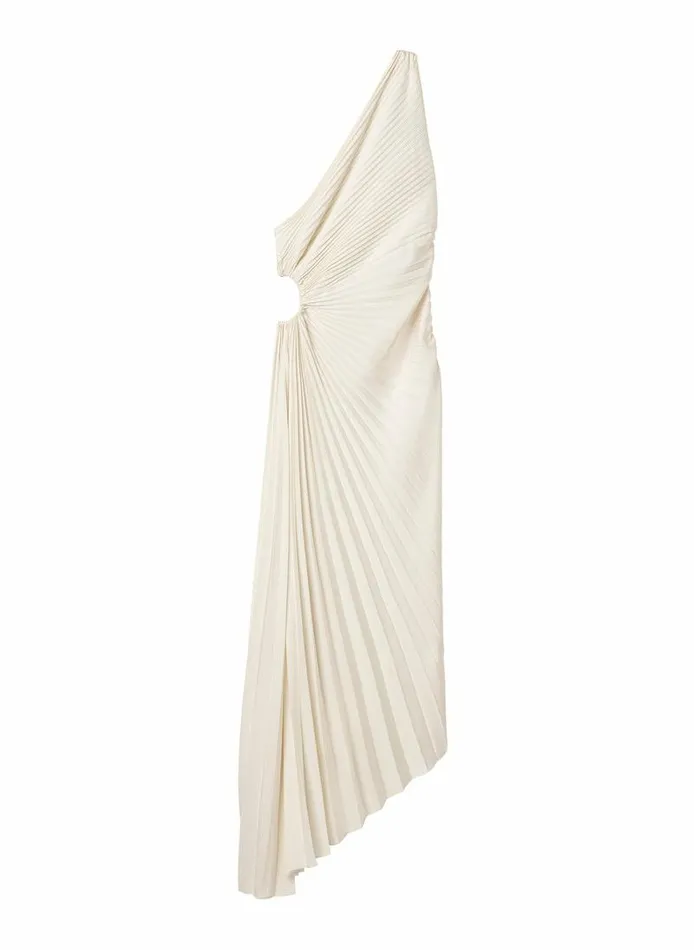 Dresses Women ALC Delfina Satin Pleated Dress Whisper White Dresses Women ALC Delfina Satin Pleated Dress Whisper White