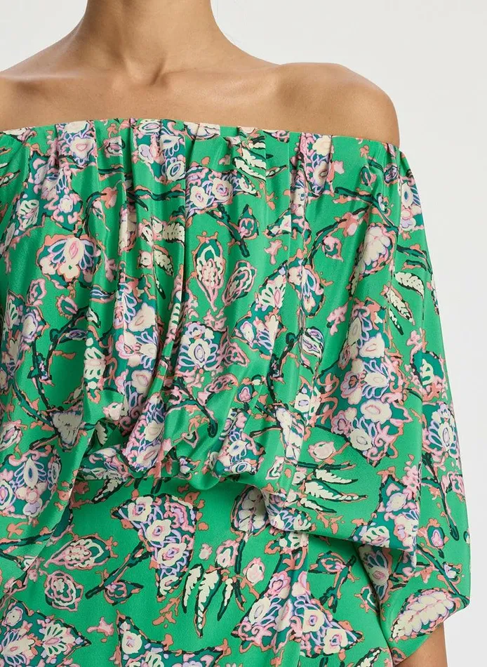 Dresses Women ALC Natalia Silk Off Shoulder Dress Bright Green Multi Dresses Women ALC Natalia Silk Off Shoulder Dress Bright Green Multi