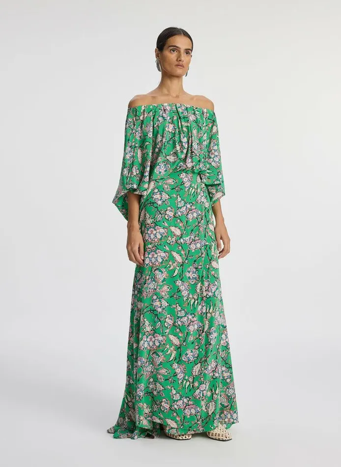 Dresses Women ALC Natalia Silk Off Shoulder Dress Bright Green Multi Dresses Women ALC Natalia Silk Off Shoulder Dress Bright Green Multi