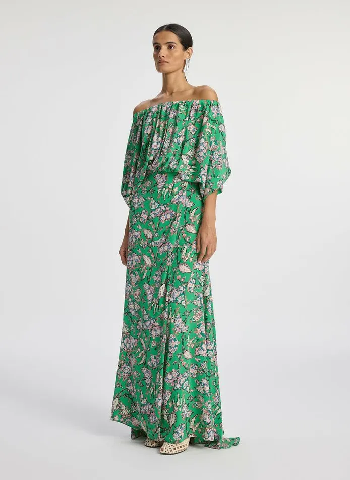 Dresses Women ALC Natalia Silk Off Shoulder Dress Bright Green Multi Dresses Women ALC Natalia Silk Off Shoulder Dress Bright Green Multi