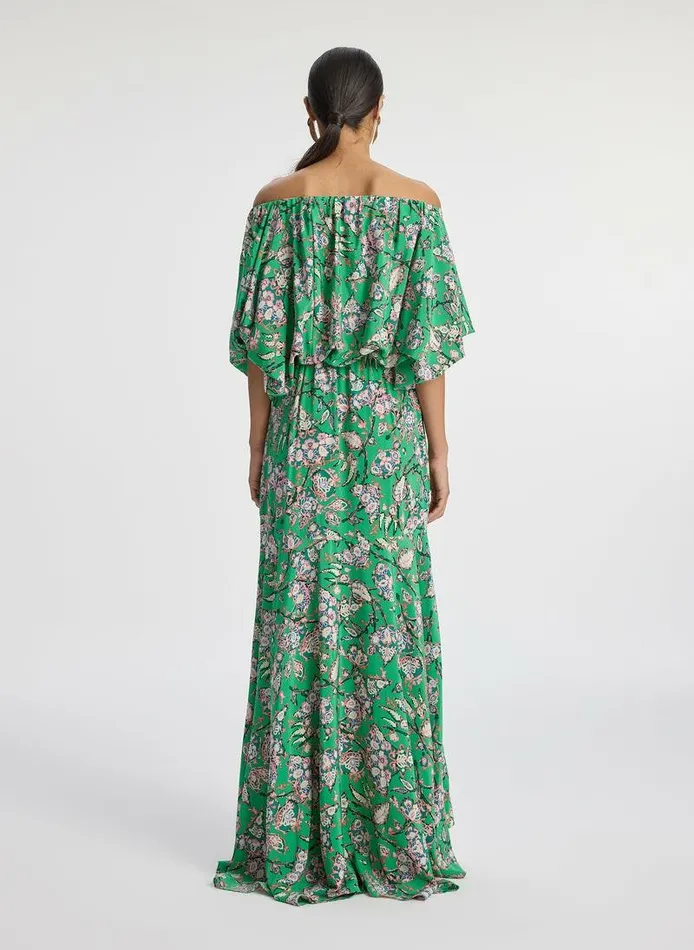 Dresses Women ALC Natalia Silk Off Shoulder Dress Bright Green Multi Dresses Women ALC Natalia Silk Off Shoulder Dress Bright Green Multi