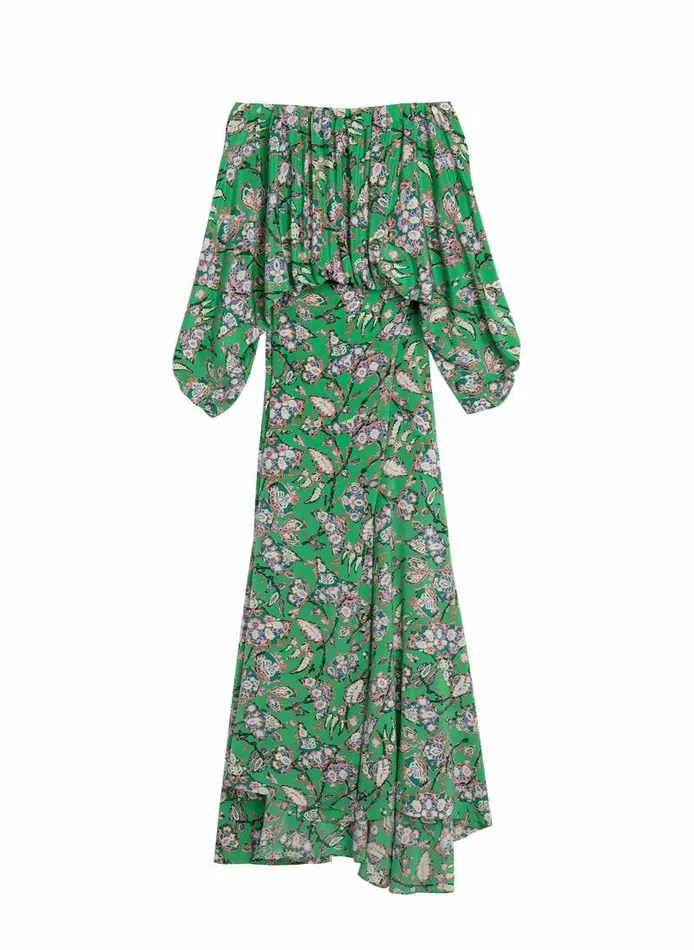 Dresses Women ALC Natalia Silk Off Shoulder Dress Bright Green Multi Dresses Women ALC Natalia Silk Off Shoulder Dress Bright Green Multi
