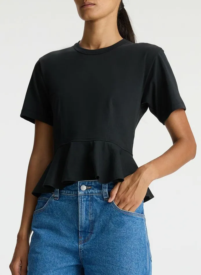 Dresses Women ALC Roxy Cotton Peplum Tee Black Dresses Women ALC Roxy Cotton Peplum Tee Black