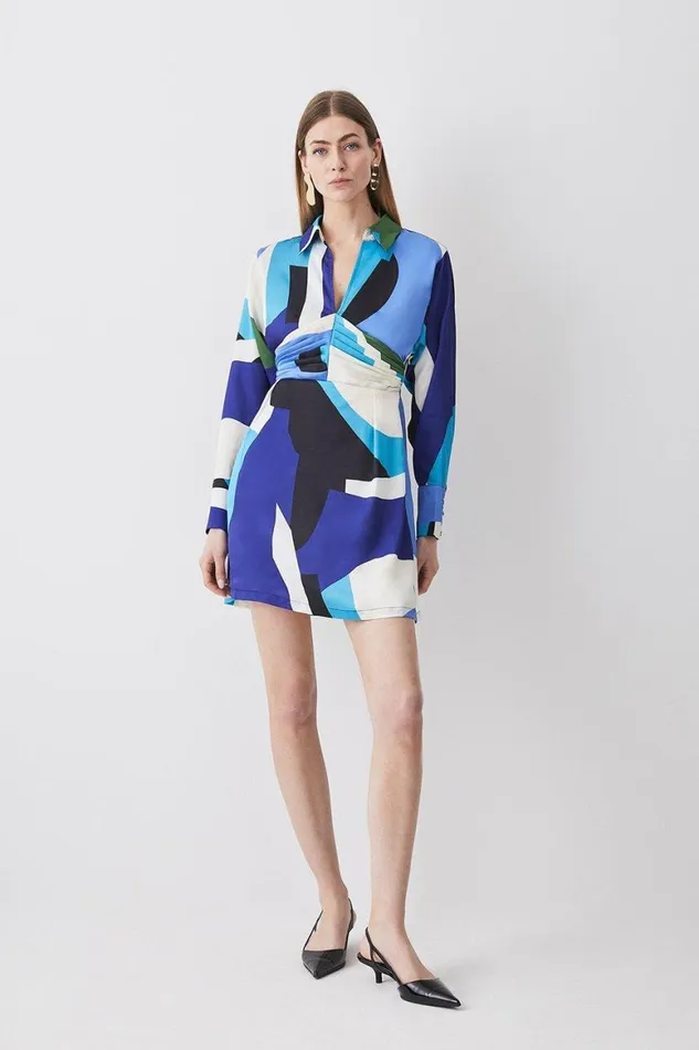 Dresses Women Karen Millen Abstract Colour Block Draped Satin Mini Dress Blue