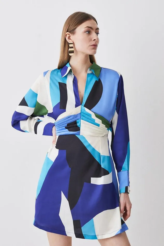 Dresses Women Karen Millen Abstract Colour Block Draped Satin Mini Dress Blue