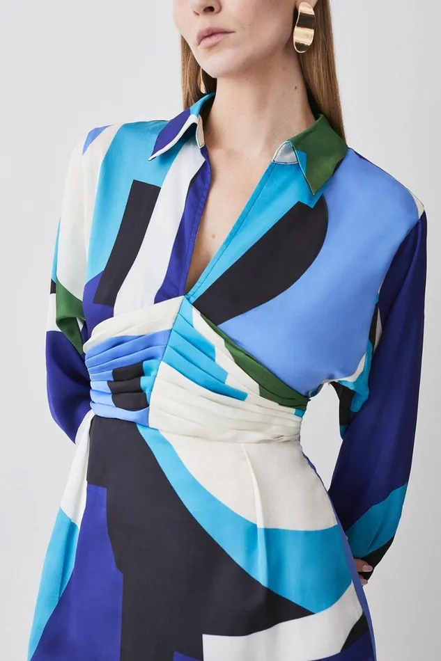 Dresses Women Karen Millen Abstract Colour Block Draped Satin Mini Dress Blue