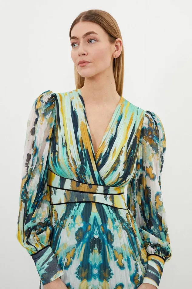 Dresses Women Karen Millen Abstract Ombre Pleated Woven Midaxi Dress Green