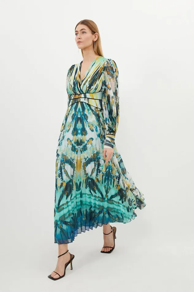 Dresses Women Karen Millen Abstract Ombre Pleated Woven Midaxi Dress Green