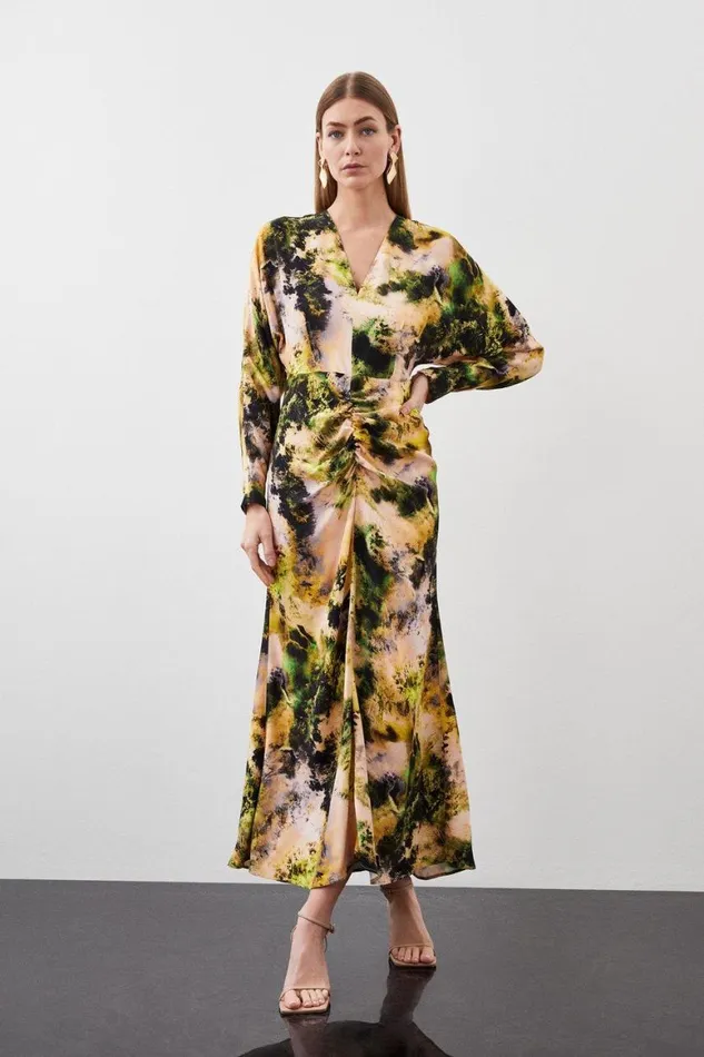 Dresses Women Karen Millen Abstract Print Viscose Satin Batwing Long Sleeve Midi Dress Multi Dresses Women Karen Millen Abstract Print Viscose Satin Batwing Long Sleeve Midi Dress Multi