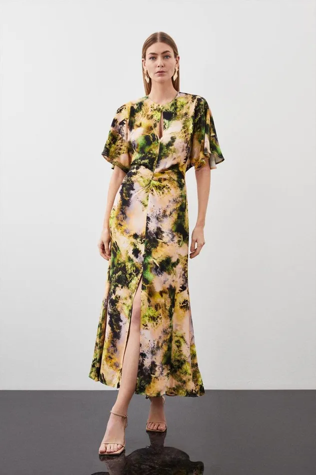 Dresses Women Karen Millen Abstract Print Viscose Satin Batwing Midi Dress Multi Dresses Women Karen Millen Abstract Print Viscose Satin Batwing Midi Dress Multi