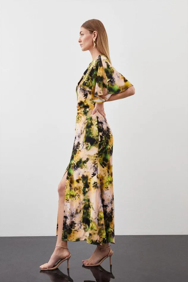Dresses Women Karen Millen Abstract Print Viscose Satin Batwing Midi Dress Multi