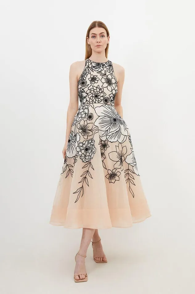 Dresses Women Karen Millen Applique Organdie Halter Woven Maxi Dress Blush