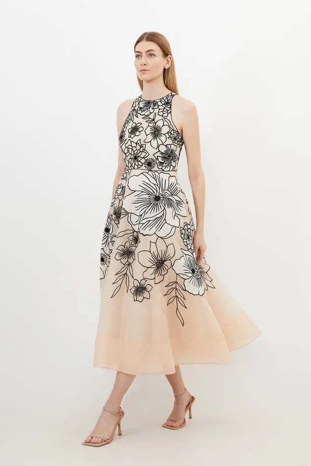 Dresses Women Karen Millen Applique Organdie Halter Woven Maxi Dress Blush