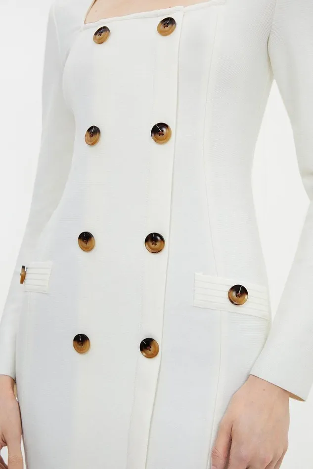 Dresses Women Karen Millen Bandage Form Fitting Double Breasted Midaxi Dress Cream