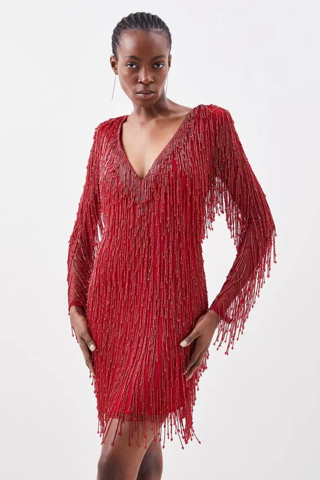 Dresses Women Karen Millen Beaded Fringed And Embellished Woven Mini Dress Red Dresses Women Karen Millen Beaded Fringed And Embellished Woven Mini Dress Red