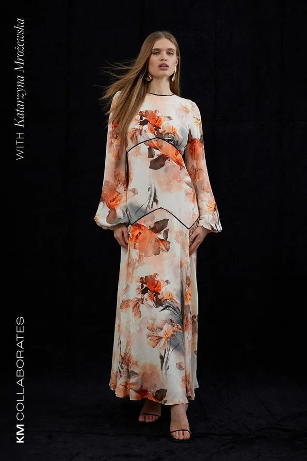 Dresses Women Karen Millen Blurred Floral Woven Column Maxi Dress Floral