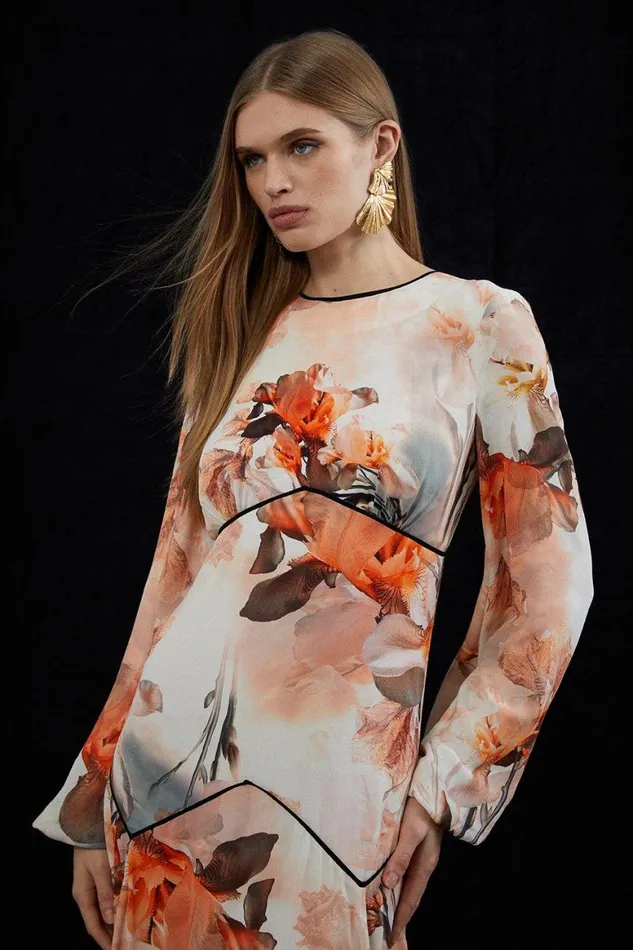 Dresses Women Karen Millen Blurred Floral Woven Column Maxi Dress Floral