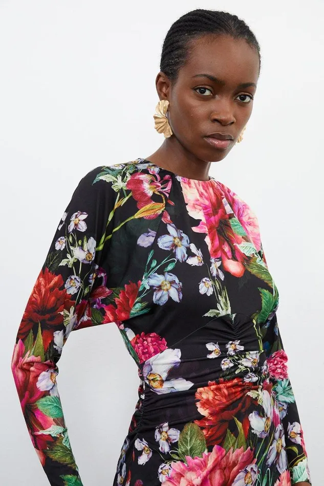 Dresses Women Karen Millen Botanic Floral Jersey Crepe Batwing Maxi Dress Floral