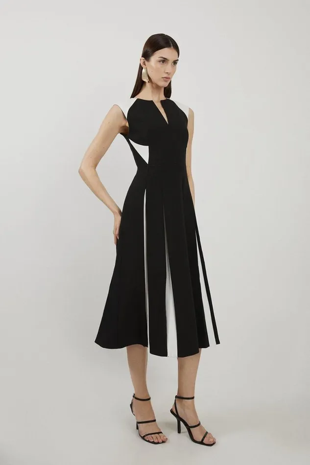 Dresses Women Karen Millen Clean Tailored Colour Block Full Skirted Midi Dress Mono Dresses Women Karen Millen Clean Tailored Colour Block Full Skirted Midi Dress Mono